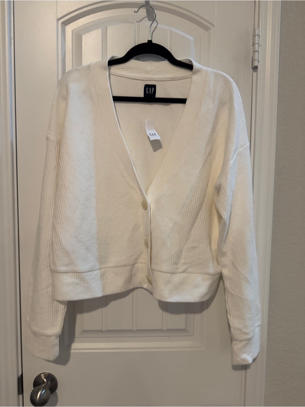 GAP Cream V-Neck Button Ribbed Cardigan